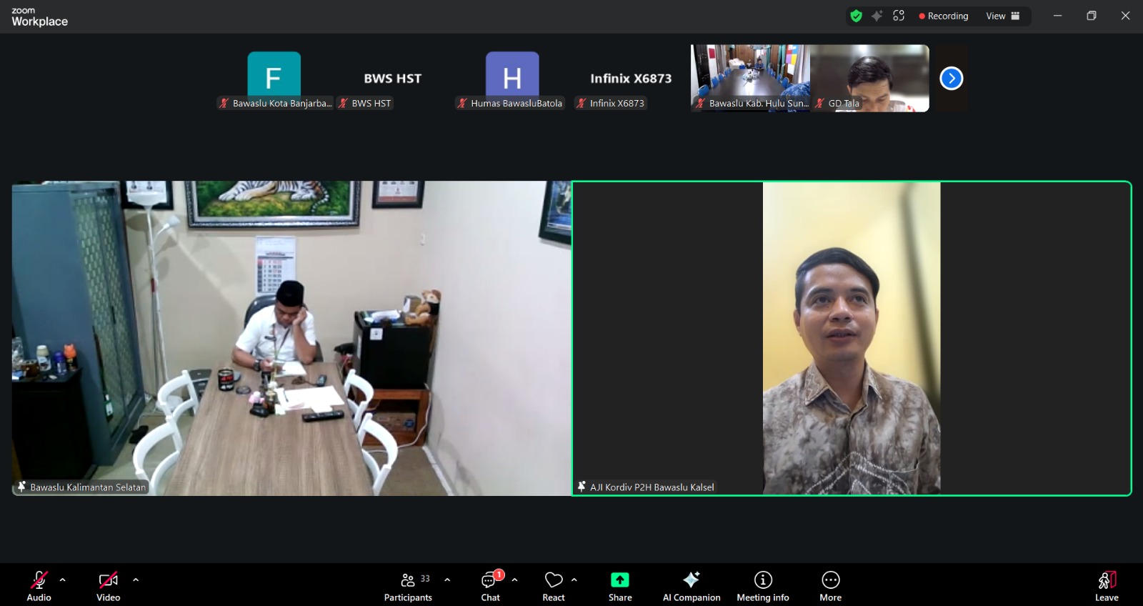 Konsolidasi Kehumasan Jajaran Bawaslu Provinsi Kalimantan Selatan dan Kabupaten/Kota melalui zoom meeting